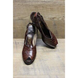 La Valle New York women's 1940s alligator skin peep toe‎ slingback pumps